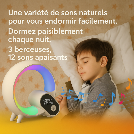 Petit Soleil du Matin – Réveil Enfant Magique, Lumière d’Aube Naturelle, Veilleuse Multicolore & Musique Douce en Bluetooth
