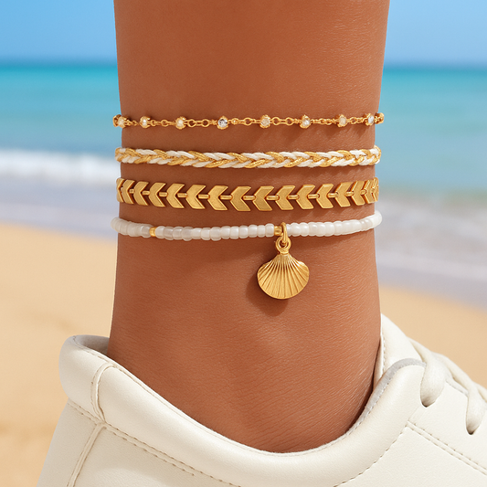 Bohème Libre – Set de 4 Chaînes de Cheville Style Bohème