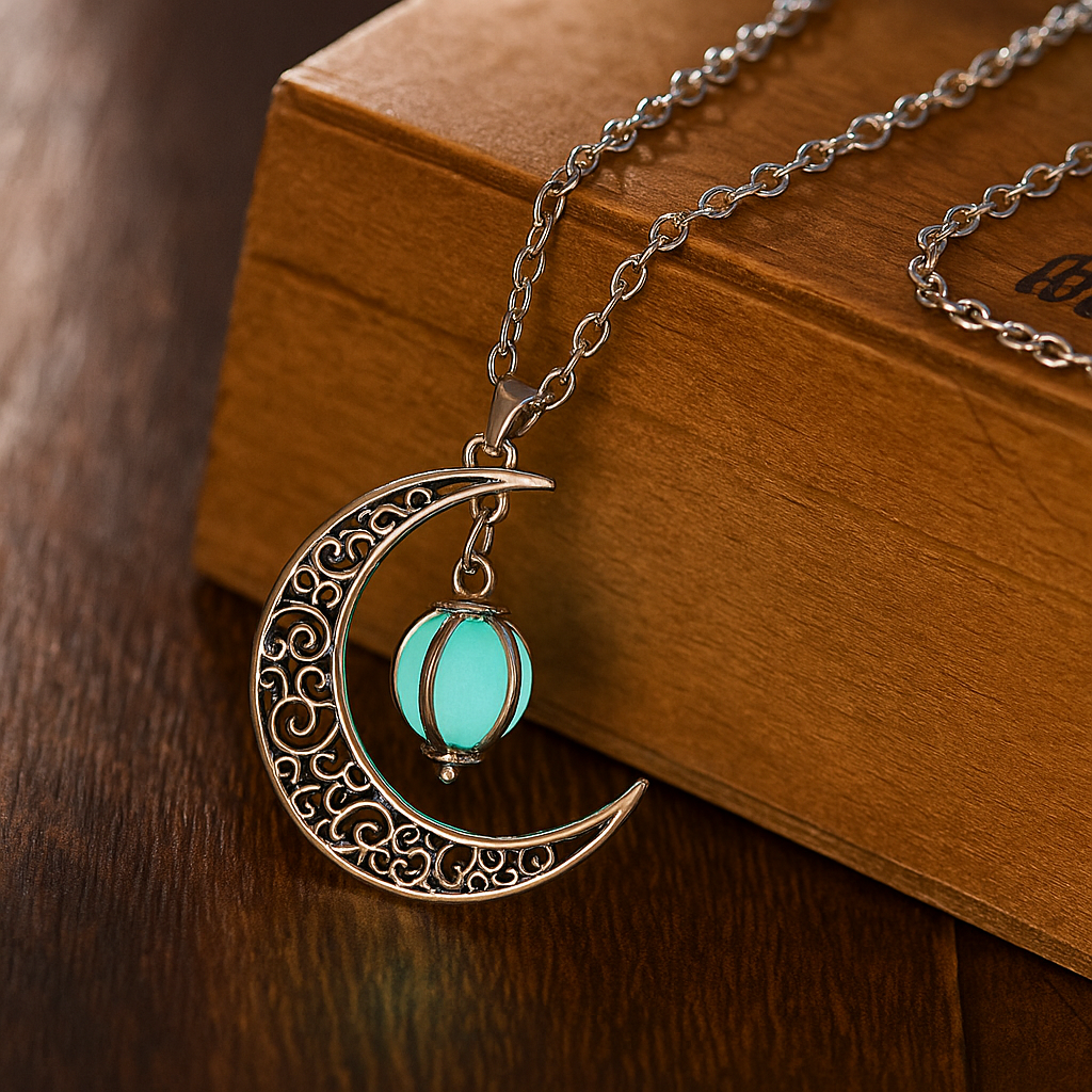 Clarté Nocturne – Le Collier Lune qui Rassure et Émerveille