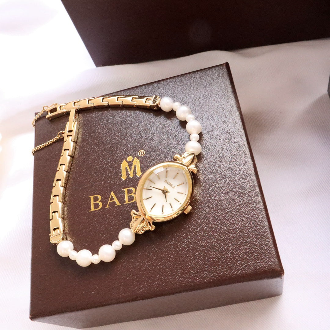 Montre Quartz pour Femmes avec Bracelet en Perles d'Eau Douce