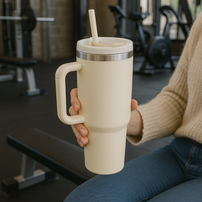 ThermoMax – Gobelet Isotherme 1200ML avec Poignée & Paille Intégrée